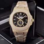 Patek Philippe Annual Calendar Full Diamonds 41mm Watches All Gold Case-Best  Replica Patek Philippe Watches